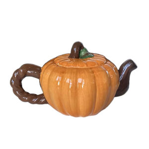 Pumpkin Teapot Bloom Rite Orange Fall Autumn Decor Halloween Serveware Vintage